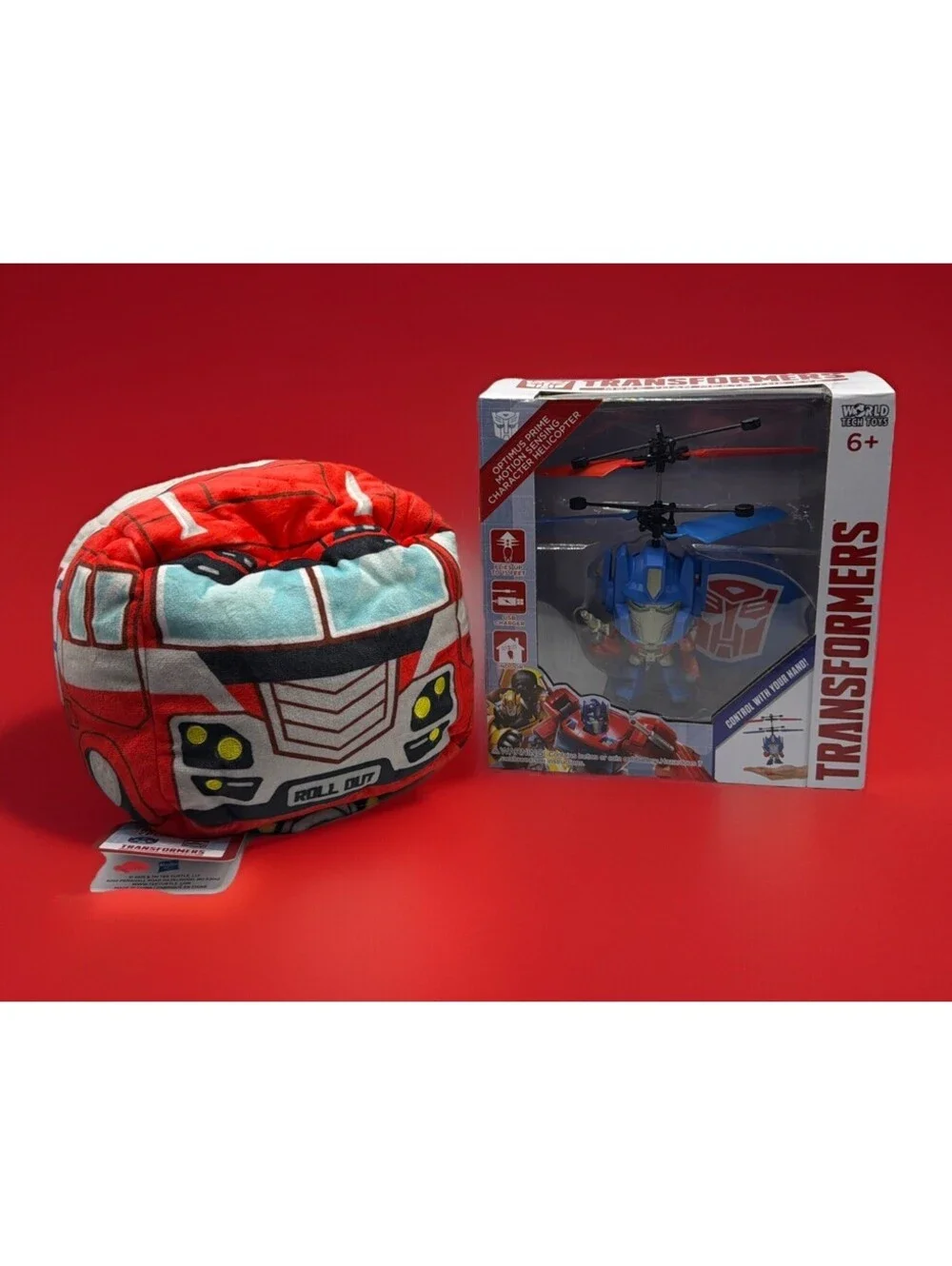 Transformers Optimus Prime Bundle Motion Sensing Helicopter & Reversible Plushie